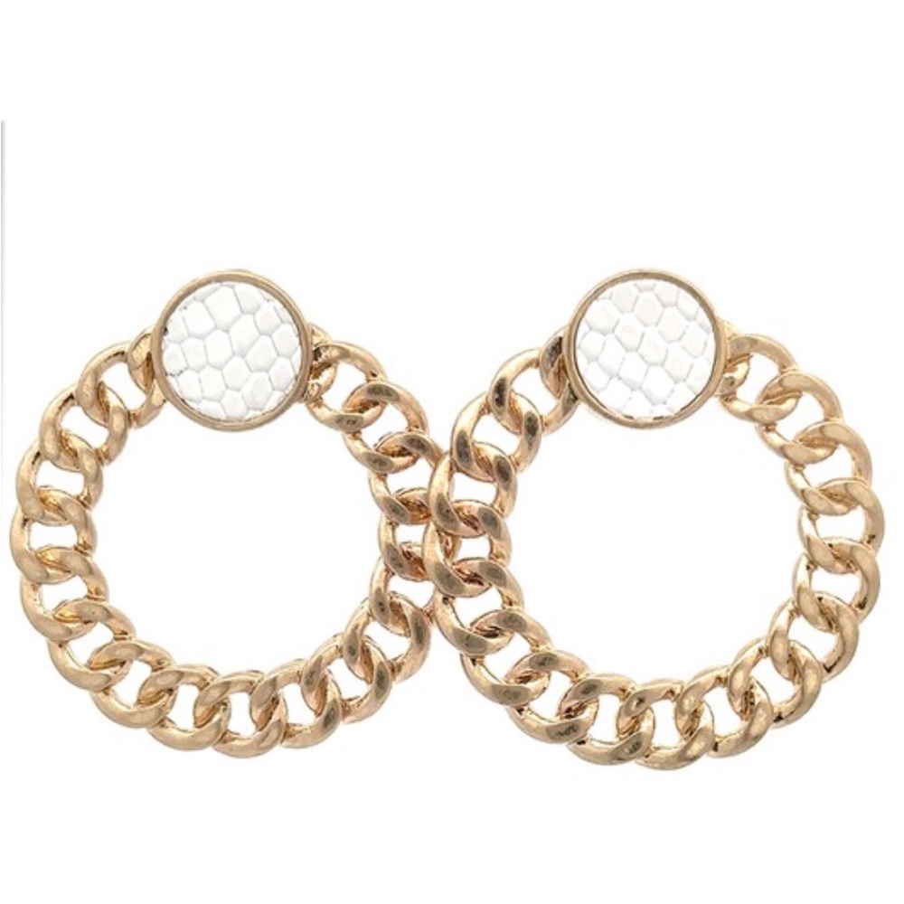 Gold Chain Hoop Earrings with White Accent NWT